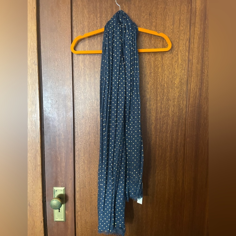 NWT Sole Society navy blue and gold polka dot scarf